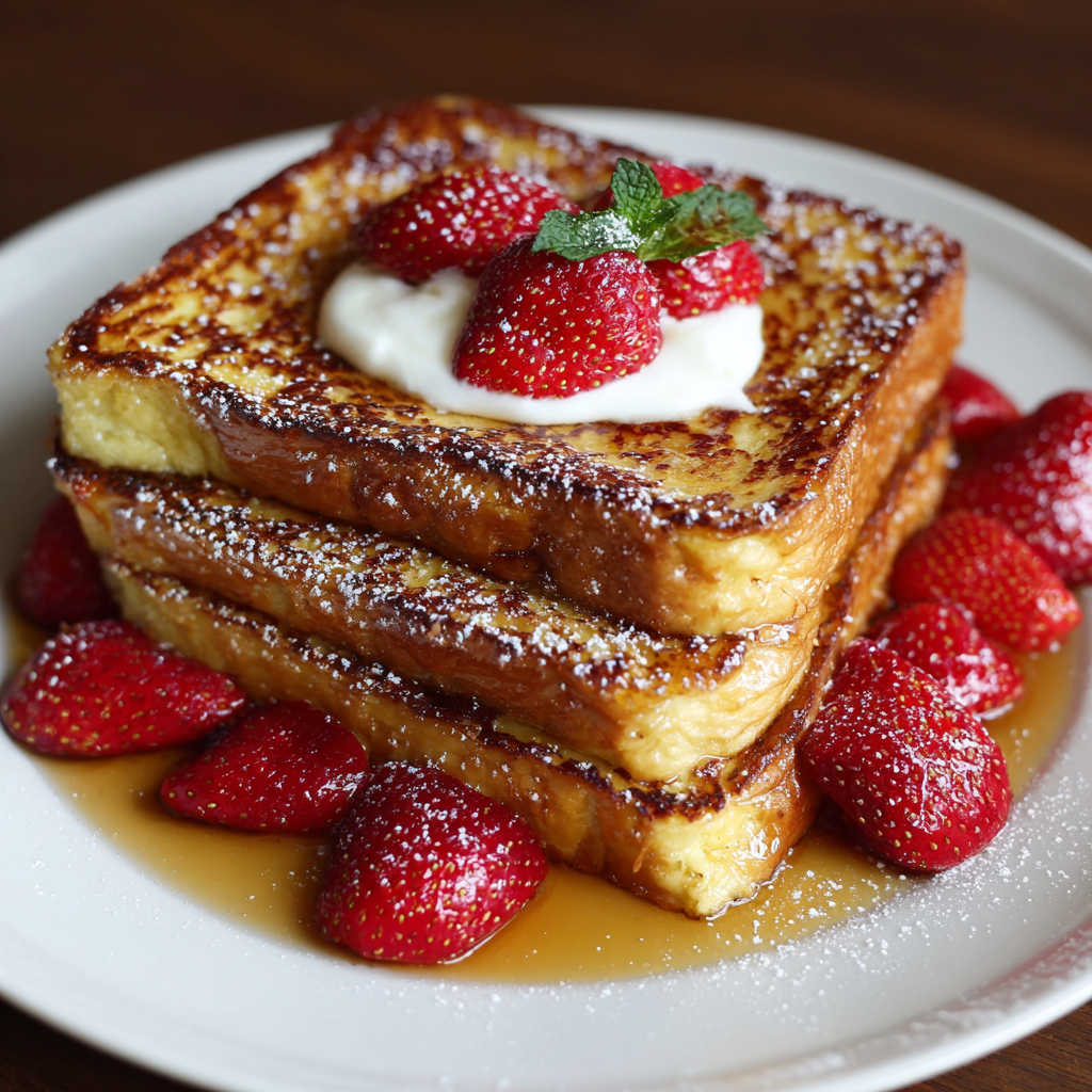 Thick-cut French toast dusted with powdered sugar
